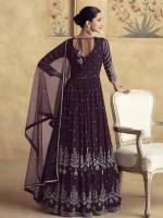 Wine Real Georgette Anarkali Gown With Dupatta